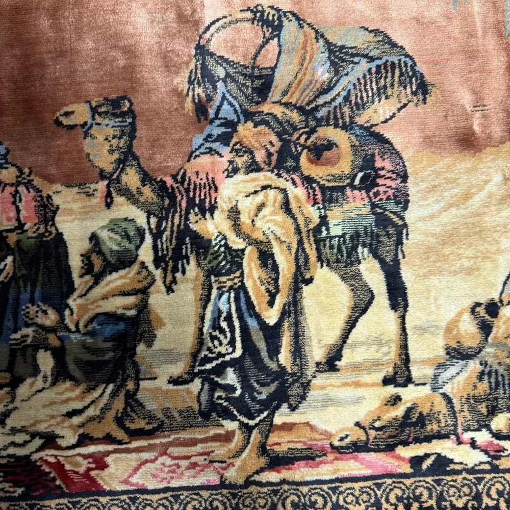 Vintage Desert Scene Tapestry rug camel three kings dessert‎ wise men-flaw